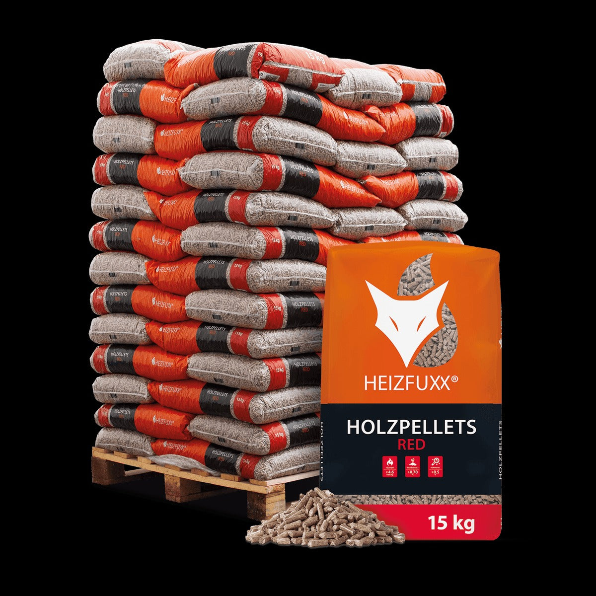 Heizfuxx Holzpellets Red 15kg x 65 Sack 975kg Palette Hartholzpellets Buchenpellets - Brennholz