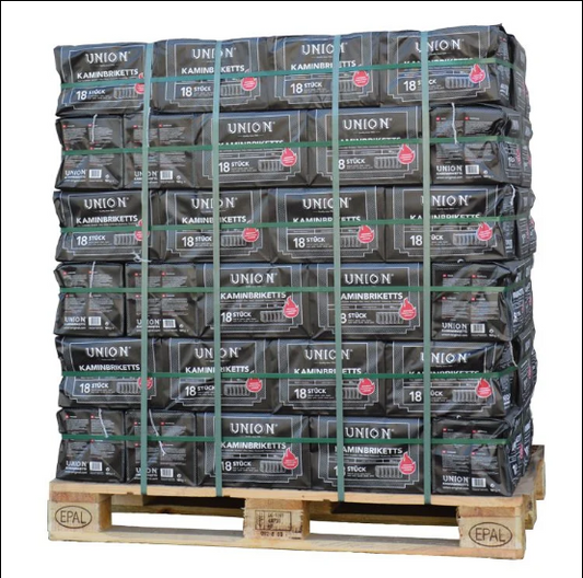 Braunkohlebriketts im Palettenpaket