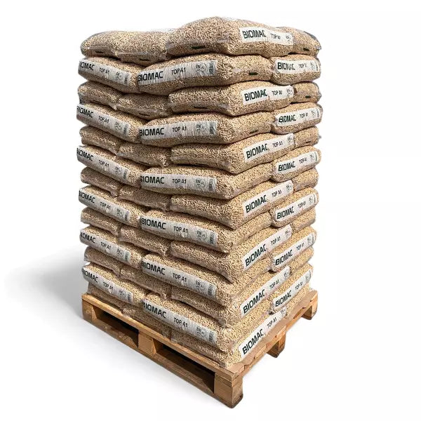 BIOMAC TOP A1, Premium Holzpellets auf Palette (65 x 15 kg Sack)