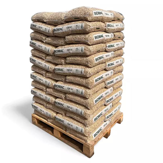BIOMAC TOP A1, Premium Holzpellets auf Palette (65 x 15 kg Sack)